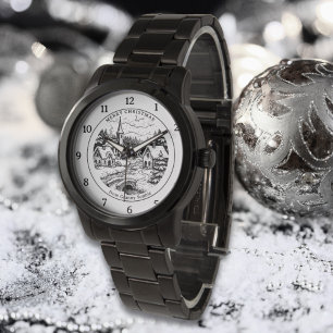 Vintage Christmas Village in Winter - Personalised Watch