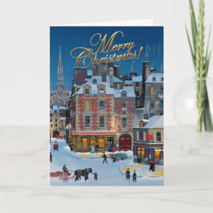 Vintage Christmas Village Merry Christmas Card