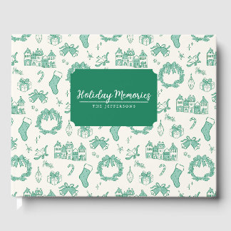 Vintage Christmas Village Personalise Holiday Card Guest Book