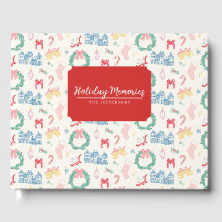 Vintage Christmas Village Personalise Holiday Card Guest Book