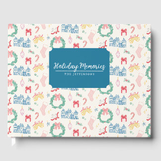 Vintage Christmas Village Personalise Holiday Card Guest Book