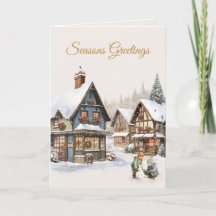 Vintage Christmas Village: Seasons Greeting's Card