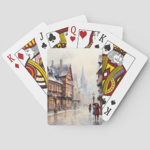Vintage Christmas Village Street Holiday Playing Cards