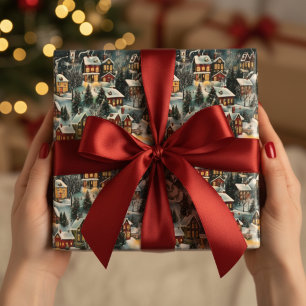 Vintage Christmas Village Wrapping Paper