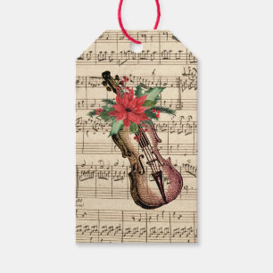 Vintage Christmas Violin and Sheet Music Gift Tags