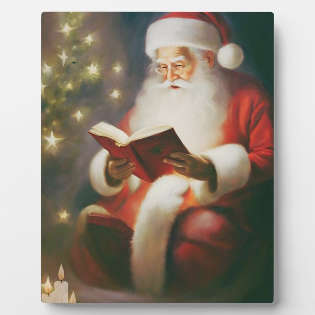 Vintage Christmas Wall Art Reading Santa Plaque (Front)