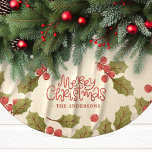 Vintage Christmas Watercolor Holly Leaves Monogram Brushed Polyester Tree Skirt<br><div class="desc">Vintage Christmas Watercolor Holly Leaves Monogram Brushed Polyester Tree Skirt. Cute vintage style Christmas holiday tree skirt. Personalise this design with your custom family name.</div>