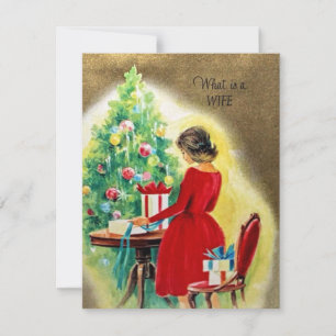 Vintage Christmas Wife Wrapping Presents Holiday Card