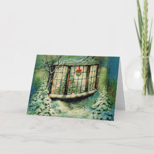 Vintage Christmas Window Decorations Holiday Card