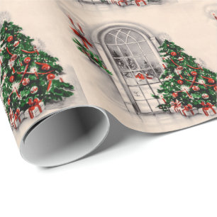 Vintage Christmas Window Wrapping Paper