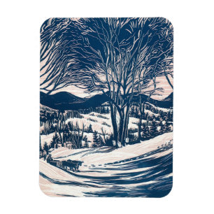 Vintage Christmas, Winter Mountain Landscape Magnet