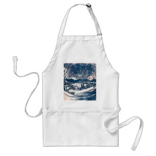 Vintage Christmas, Winter Mountain Landscape Standard Apron
