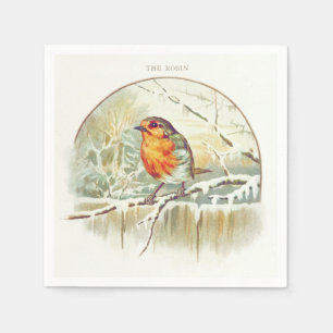 Vintage Christmas Winter Robin Napkin