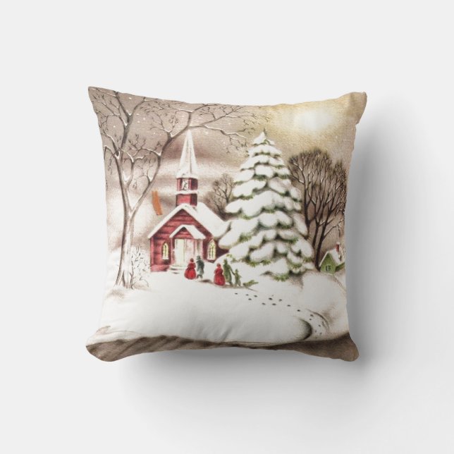 Vintage Christmas Winter Scene Cushion (Front)