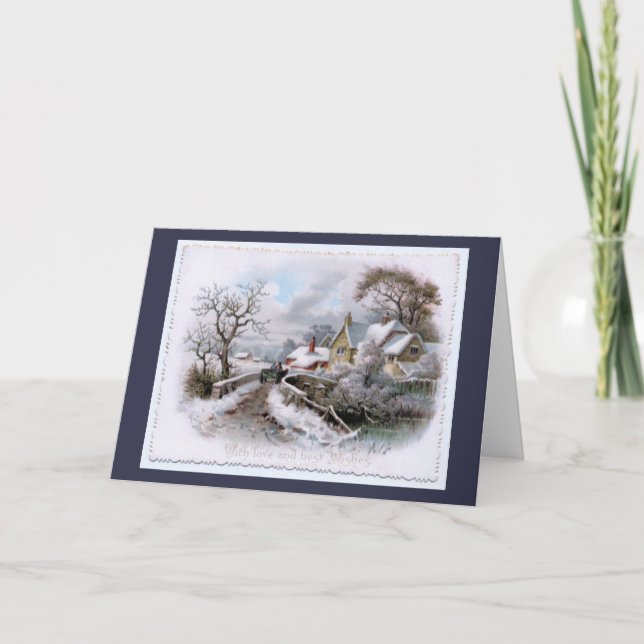 Vintage Christmas Winter Scene Holiday Card (Front)