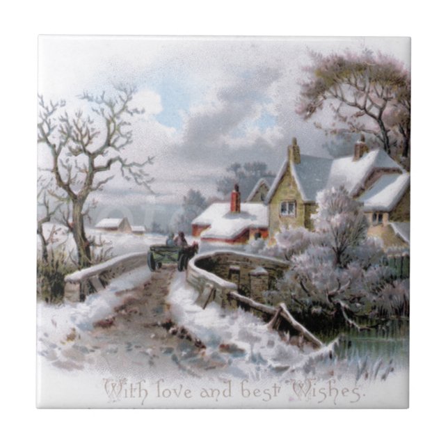 Vintage Christmas Winter Scene Tile (Front)