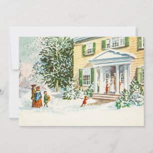 Vintage Christmas Winter Snow Back Home House Holiday Card