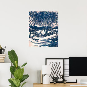 Vintage Christmas, Winter Snow Mountain Landscape Poster