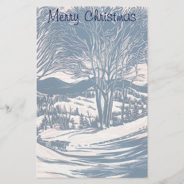 Vintage Christmas, Winter Snow Mountain Landscape  Stationery (Front)