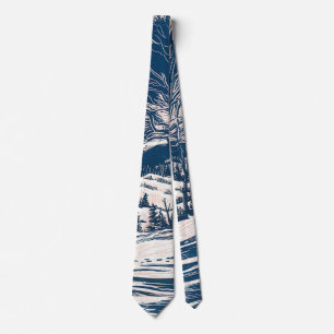 Vintage Christmas, Winter Snow Mountain Landscape Tie