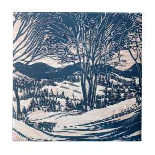 Vintage Christmas, Winter Snow Mountain Landscape Tile