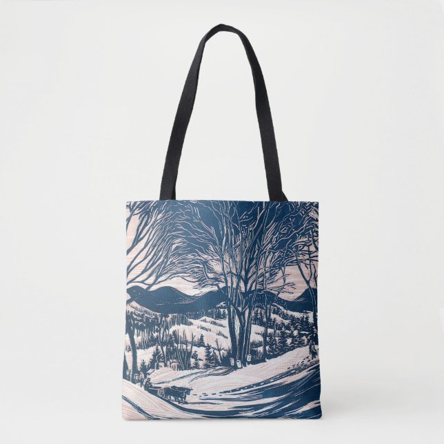 Vintage Christmas, Winter Snow Mountain Landscape  Tote Bag (Front)