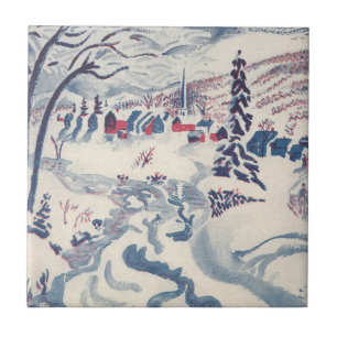 Vintage Christmas, Winter Village Snowscape Snow Ceramic Tile
