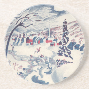 Vintage Christmas, Winter Village Snowscape Snow Coaster