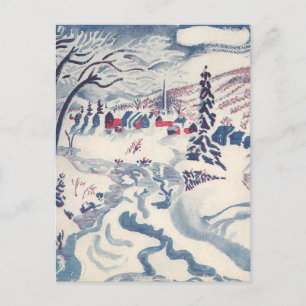 Vintage Christmas, Winter Village Snowscape Snow Holiday Postcard