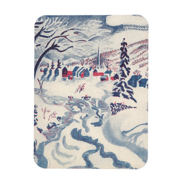 Vintage Christmas, Winter Village Snowscape Snow Magnet (Vertical)
