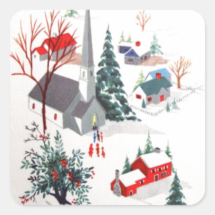 Vintage Christmas Winter Village Square Sticker