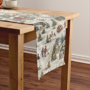 Vintage Christmas Winter Wonderland Short Table Runner