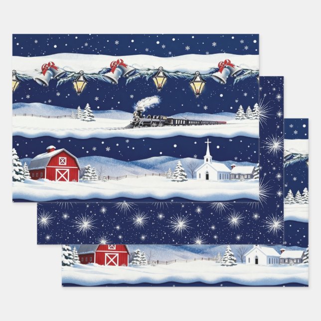Vintage Christmas Winter's Night Journey Wrapping Paper Sheet (Set)