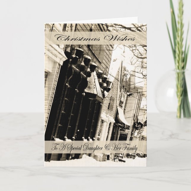 Vintage Christmas Wishes, Daughter & Her Family Holiday Card (Front)
