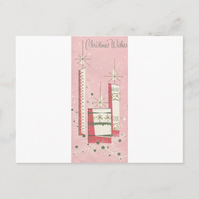 Vintage Christmas Wishes In Pink Holiday Postcard (Front)
