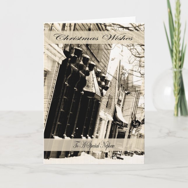 Vintage Christmas Wishes, Nephew Holiday Card (Front)
