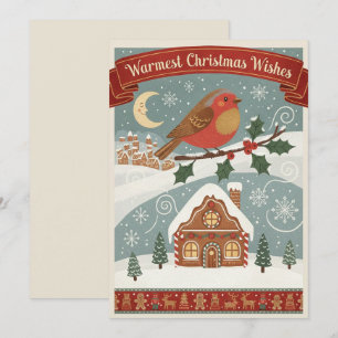 Vintage Christmas Wishes Robin Holiday Card
