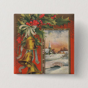 Vintage Christmas with Bells 15 Cm Square Badge