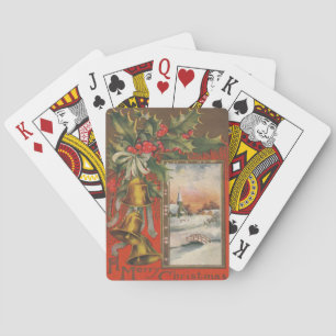 Vintage Christmas with Bells, Holly, Village Playing Cards
