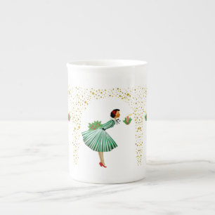 Vintage Christmas Woman blowing out a candle Bone China Mug