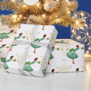 Vintage Christmas Woman blowing out a candle Wrapping Paper