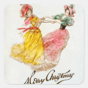 Vintage Christmas Women Dancing (1900) Square Sticker
