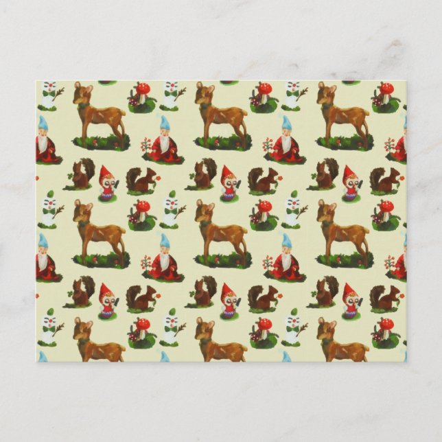 Vintage Christmas Woodland Deer Santa Snowman Postcard (Front)