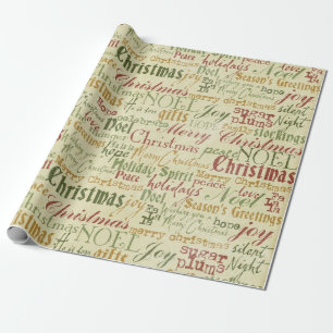 Vintage Christmas Word Art Wrapping Paper