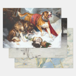 Vintage Christmas Wrapping Paper SNOW DOGS TREES