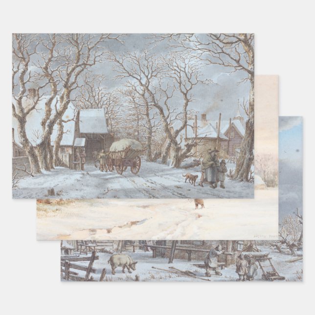 Vintage Christmas Wrapping Paper WINTER COUNTRY (Set)