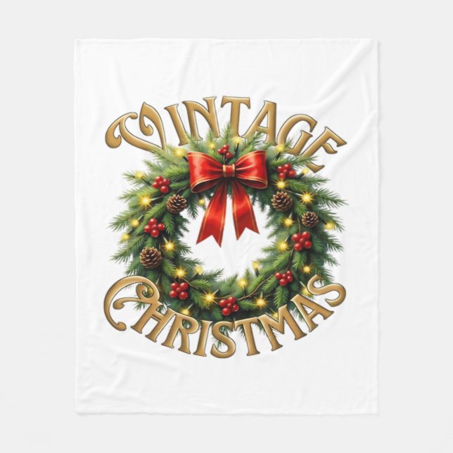 Vintage Christmas Wreath Classic Fleece Blanket (Front)