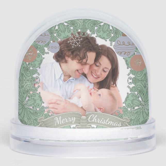 Vintage Christmas Wreath Custom Photo and Message Snowglobe (Front)