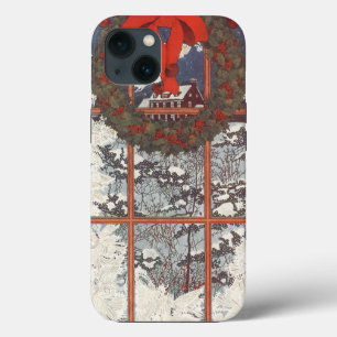 Vintage Christmas Wreath in a Window with Snow iPhone Case