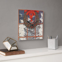 Vintage Christmas Wreath in a Window with Snow